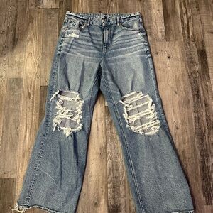 American Eagle Outfitters Ripped Boyfriend Jeans - Light Blue